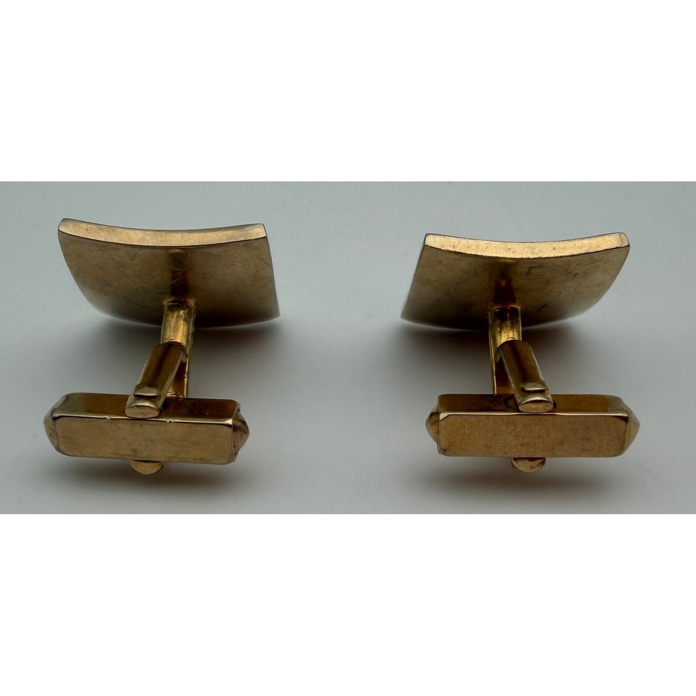 Vintage Swank Gold Tone Curved Square Amber Stone Inlay Cufflinks Mens Jewelry - Picture 4 of 9